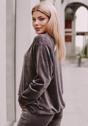 Bluza damska welurowa Comfy Set, taupe, brązowo-szary : Rozmiar - 44 - zdjęcie 3