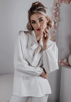 Elegancka bluzka z wiązaniem Elodie biała : Rozmiar - 40