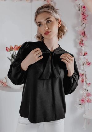 Elegancka bluzka z wiązaniem Elodie czarna : Rozmiar - 38