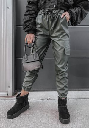 Spodnie joggery z imitacji skóry Robin khaki : Rozmiar - Jeden rozmiar