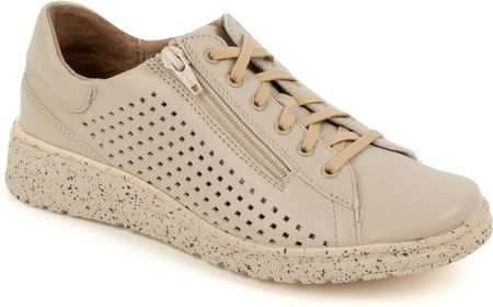 Półbuty damskie sneakersy skórzane ażurowe 0720PW beżowe