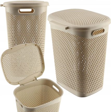 Kadax Kosz Na Pranie Bieliznę Z Pokrywą Pojemnik Duży 55L Beżowy