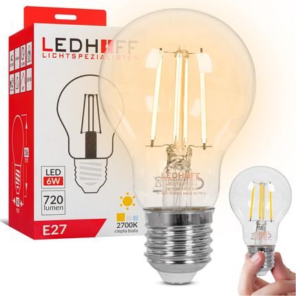 Ledhoff Żarówka Led E27 Filamentowa 6W 720Lm Ciepła Biała Ozdobna (1114)