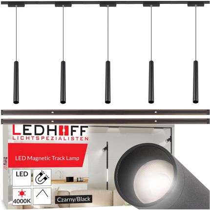 Ledhoff Oświetlenie Szynowe Magnetyczne Zestaw 2X Listwa 1M + 5X Lampa Wisząca Tuba Led Czarna (1158)