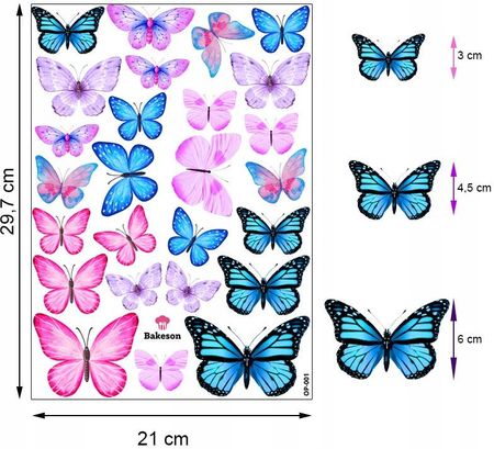 Duże Motyle Waflowe Motylki 3D Kolorowe MIX Na Tort 25szt Dekoracja Jadalna 1778182496 - zdjęcie 6