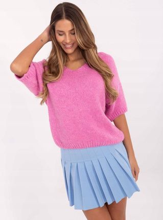 Sweter oversize z krótkim rękawem, różowy, akrylowy