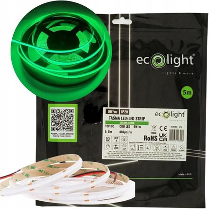 Taśma LED COB zielona 12V 480 9W/m IP20 5m