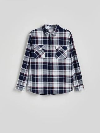 Reserved - Koszula regular fit w kratę - granatowy