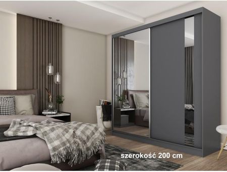 Meblotrans Szafa Przesuwna Z Lustrem Gusto 200Cm Grafit Pojemne Półki I Drążek (SZAFAGUSTO200) - zdjęcie 3