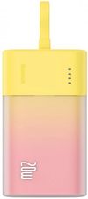 Powerbank Baseus Popsicle 5200mAh 20W z wbudowanym kablem Lightning (+ biały kabel Baseus Simple USB-C - USB-C 60W/20V/3A/30cm) -  zółto-różowy