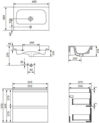 Cersanit Szafka łazienkowa z umywalką Moduo Slim 60 cm kaszmir mat (S801594) - zdjęcie 2