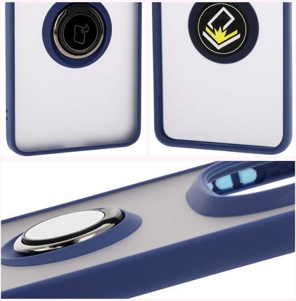 Bizon Etui Z Uchwytem Na Palec Case Hybrid Ring Do Xiaomi Redmi Note 14 Pro Plus 5G Przydymione Granatową Ramką - zdjęcie 6
