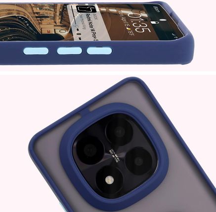 Bizon Etui Z Uchwytem Na Palec Case Hybrid Ring Do Xiaomi Redmi Note 14 Pro Plus 5G Przydymione Granatową Ramką - zdjęcie 3