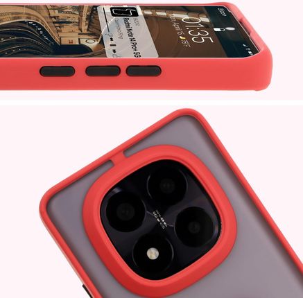 Bizon Etui Z Uchwytem Na Palec Case Hybrid Ring Do Xiaomi Redmi Note 14 Pro Plus 5G Przydymione Czerwoną Ramką - zdjęcie 2