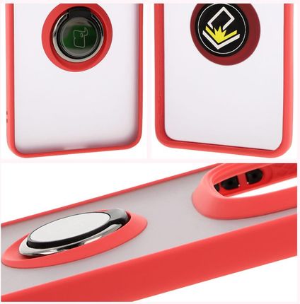 Bizon Etui Z Uchwytem Na Palec Case Hybrid Ring Do Xiaomi Redmi Note 14 Pro Plus 5G Przydymione Czerwoną Ramką - zdjęcie 3