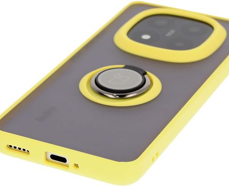 Bizon Etui Z Uchwytem Na Palec Case Hybrid Ring Do Xiaomi Redmi Note 14 Pro Plus 5G Przydymione Żółtą Ramką - zdjęcie 4