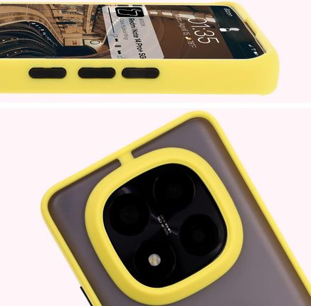 Bizon Etui Z Uchwytem Na Palec Case Hybrid Ring Do Xiaomi Redmi Note 14 Pro Plus 5G Przydymione Żółtą Ramką - zdjęcie 6