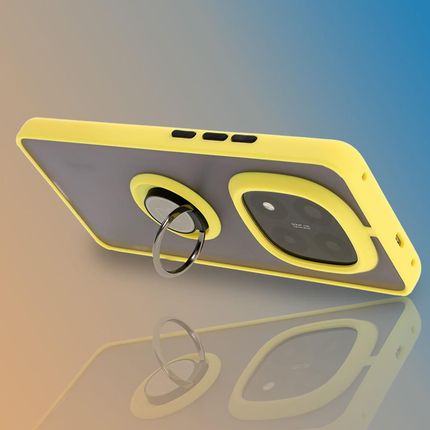 Bizon Etui Z Uchwytem Na Palec Case Hybrid Ring Do Xiaomi Redmi Note 14 Pro Plus 5G Przydymione Żółtą Ramką - zdjęcie 2