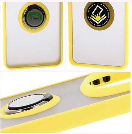 Bizon Etui Z Uchwytem Na Palec Case Hybrid Ring Do Xiaomi Redmi Note 14 Pro Plus 5G Przydymione Żółtą Ramką - zdjęcie 5
