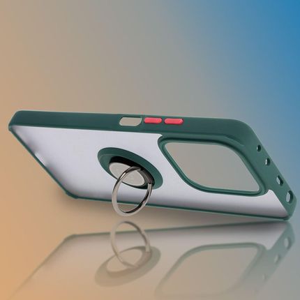 Bizon Etui Z Uchwytem Na Palec Case Hybrid Ring Do Xiaomi Redmi Note 14 5G Przydymione Ciemnozieloną Ramką - zdjęcie 4
