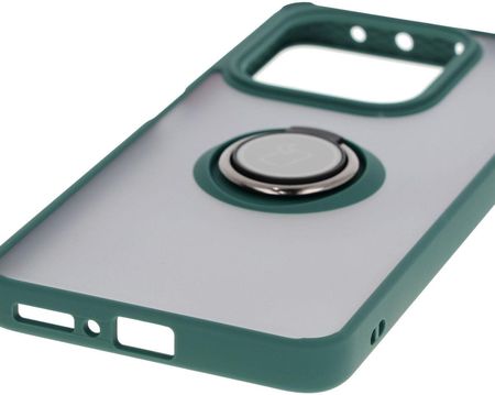 Bizon Etui Z Uchwytem Na Palec Case Hybrid Ring Do Xiaomi Redmi Note 14 5G Przydymione Ciemnozieloną Ramką - zdjęcie 2