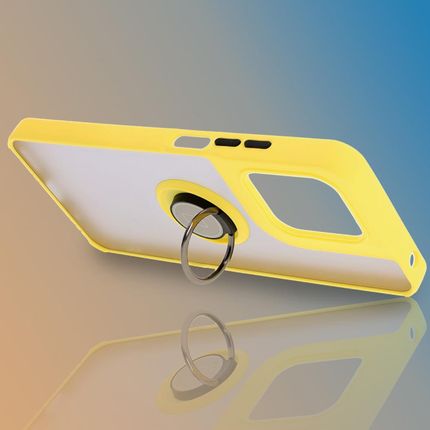 Bizon Etui Z Uchwytem Na Palec Case Hybrid Ring Do Motorola Moto G15 Power Przydymione Żółtą Ramką - zdjęcie 2