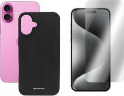 Mercury Etui Silicone Do Apple Iphone 16 Plus A3290 Pokrowiec Czarn I Szkło