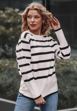 Sweter w paski Frances biało-czarny : Rozmiar - S/M - zdjęcie 2