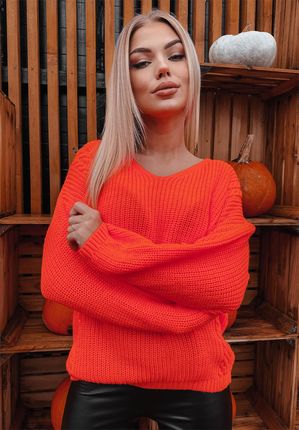 Sweter oversize Leah neonowy pomarańcz : Rozmiar - Jeden rozmiar - zdjęcie 2