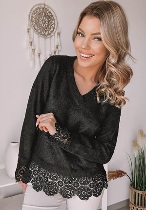 Sweter z koronką Miley czarny : Kolor - Czarny, Rozmiar - UNIWERSALNY - zdjęcie 2