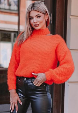 Sweter z odkrytym ramieniem Nellie neonowy pomarańcz : Rozmiar - Jeden rozmiar