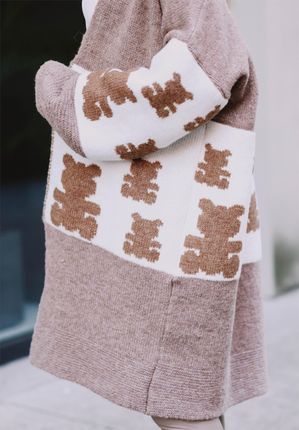 Długi sweter damski, kardigan Daisy, oversize, beż : Rozmiar - Jeden rozmiar - zdjęcie 2
