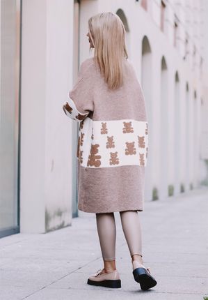 Długi sweter damski, kardigan Daisy, oversize, beż : Rozmiar - Jeden rozmiar - zdjęcie 3