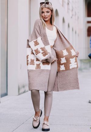 Długi sweter damski, kardigan Daisy, oversize, beż : Rozmiar - Jeden rozmiar - zdjęcie 4