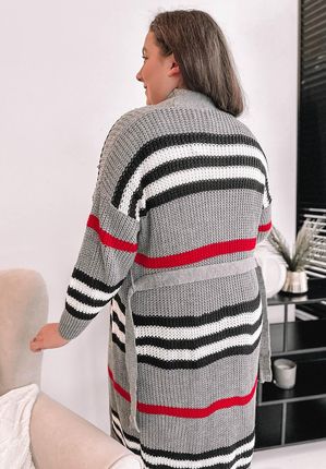 Długi kardigan oversize w paski Cozy szary : Rozmiar - Jeden rozmiar - zdjęcie 2