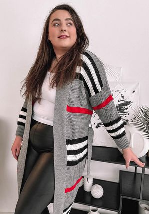 Długi kardigan oversize w paski Cozy szary : Rozmiar - Jeden rozmiar - zdjęcie 3