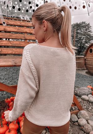 Sweter oversize Leah beżowy : Rozmiar - Jeden rozmiar - zdjęcie 2