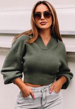 Sweter z kołnierzykiem i dekoltem Fall khaki : Rozmiar - UNIWERSALNY - zdjęcie 1