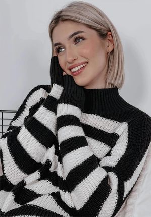 Perfumowany sweter z golfem Be My Baby biało-czarny : Rozmiar - Jeden rozmiar - zdjęcie 2