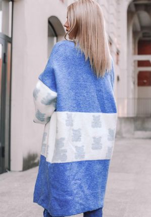 Długi sweter damski, kardigan Daisy, oversize, niebieski : Rozmiar - Jeden rozmiar - zdjęcie 2