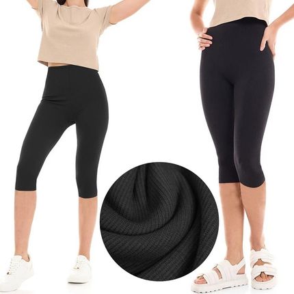 Legginsy Bawełniane Kolarki getry Rybaczki 3/4 Prążkowane Kryjące XL/XXL