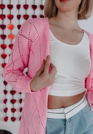 Lekki kardigan ażurowy Juliet różowy : Rozmiar - Jeden rozmiar - zdjęcie 2