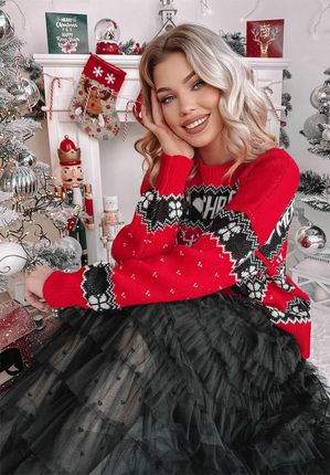 Świąteczny sweter Winter Time czerwony : Rozmiar - Jeden rozmiar - zdjęcie 3
