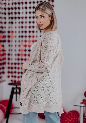 Lekki kardigan ażurowy Juliet beżowy : Rozmiar - Jeden rozmiar - zdjęcie 2