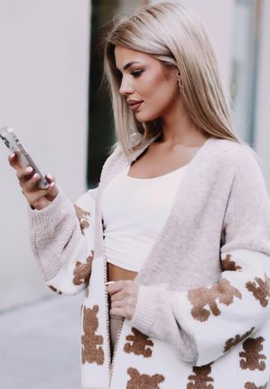 Długi sweter damski, kardigan Daisy, oversize, jasny beż : Rozmiar - Jeden rozmiar - zdjęcie 2