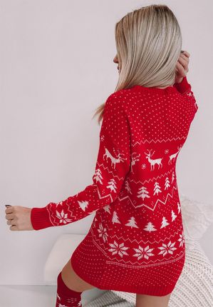 Długi Sweter Christmas Tree czerwony : Rozmiar - Jeden rozmiar - zdjęcie 2