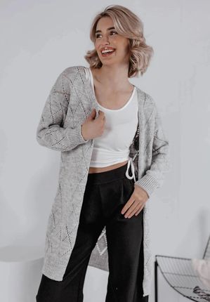 Lekki kardigan ażurowy Juliet szary : Rozmiar - Jeden rozmiar - zdjęcie 2