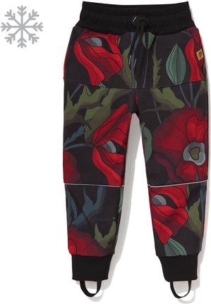 Ocieplane spodnie softshell czarne w czerwone kwiaty