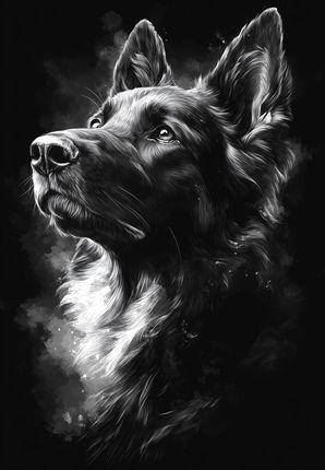 Plakat 40x60cm Portret Zwierząt do Salonu Pokoju | Owczarek | Czarno Białe