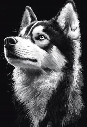 Plakat 60x80cm Portret Zwierząt do Salonu Pokoju | Husky | Czarno Białe